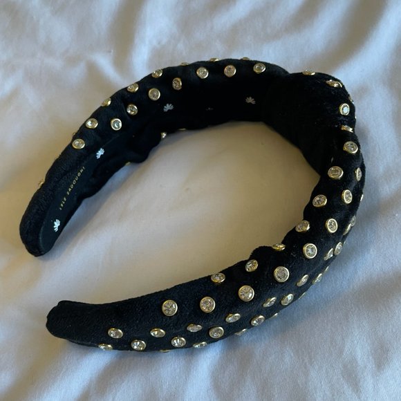 Lele Sadoughi Black Velvet Crystal Knotted Headband - Adult main image 4